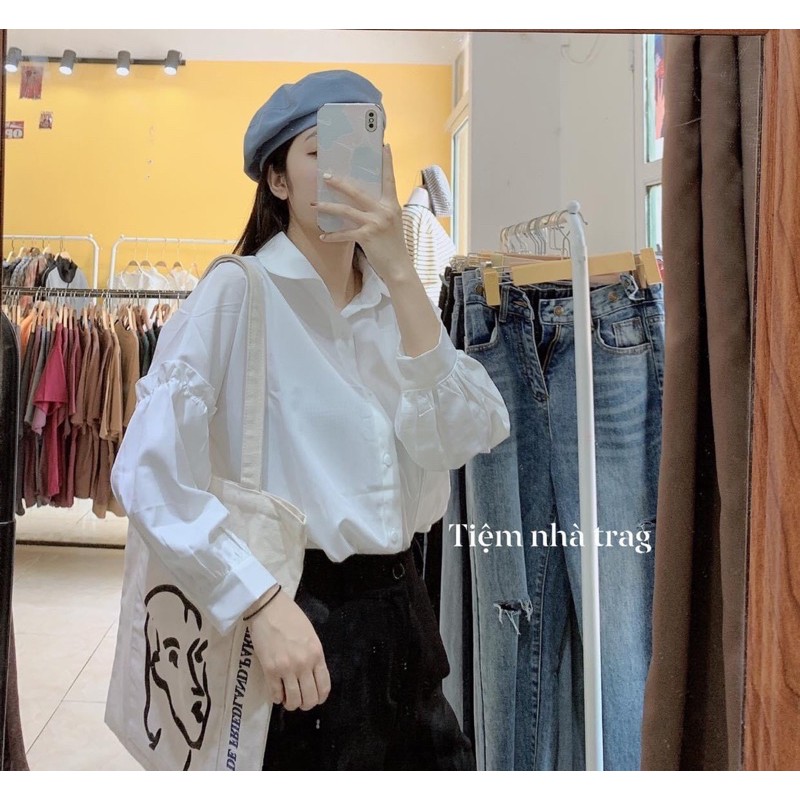 [RẺ VÔ ĐỊCH] Áo Sơ Mi Tay Bồng Phối Bèo Màu Trắng