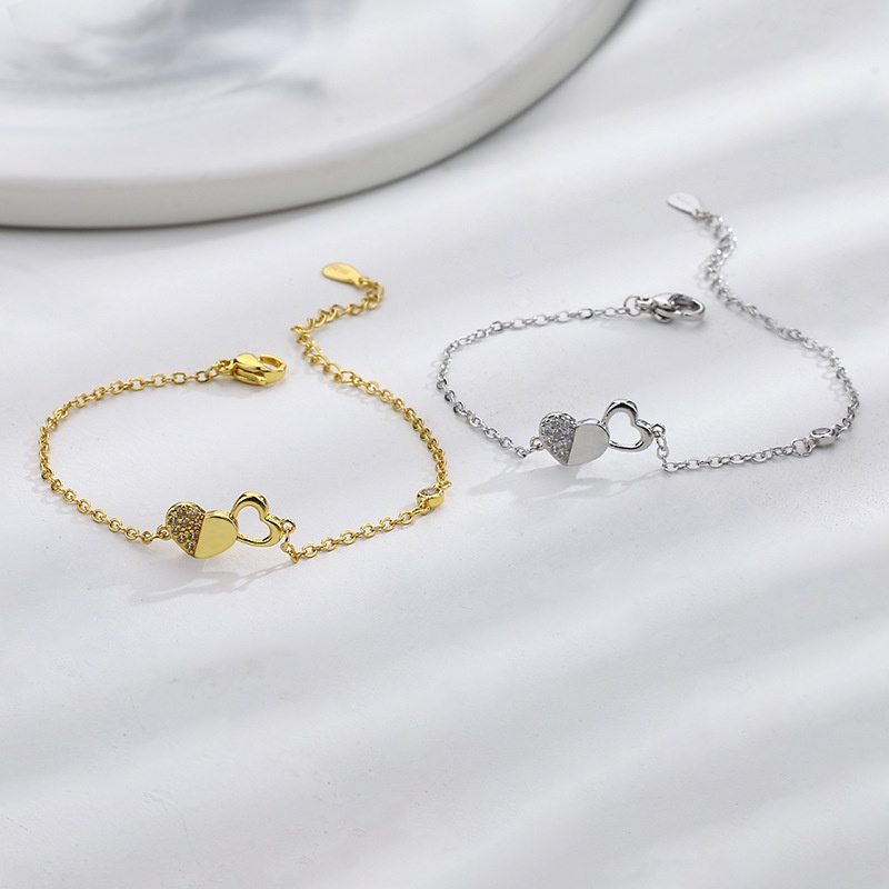 Vòng đeo tay Hàn Quốc Vòng đeo tay nữ sang trọng Vòng đeo tay hai lớp thời trang có thể điều chỉnh vòng đeo tay nạm vòng đeo tay hình trái tim kim cương