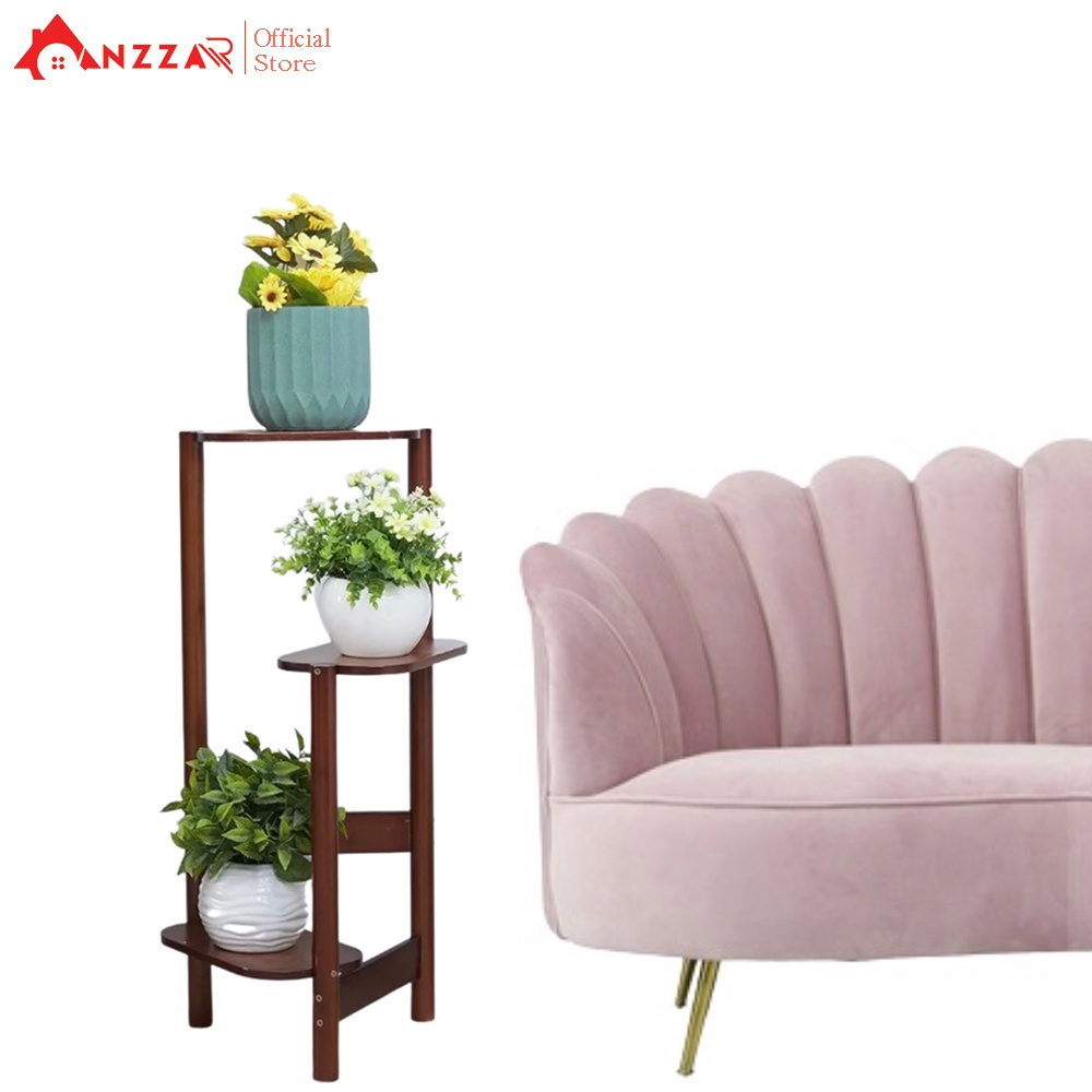 Kệ gỗ 3 tầng đỡ chậu cây, chậu hoa trang trí nhà cửa Anzzar