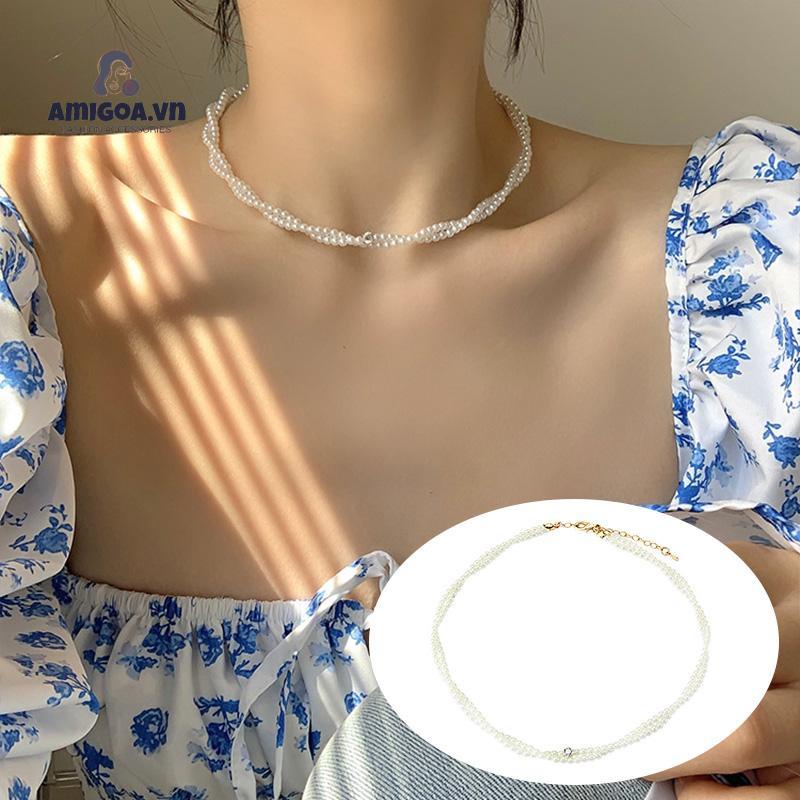 ✨✨Dây Chuyền Nữ  Vòng Cổ Xoắn Hai Lớp Ngọc Trai Giả Thanh Lịch Phong Cách Hàn Quốc