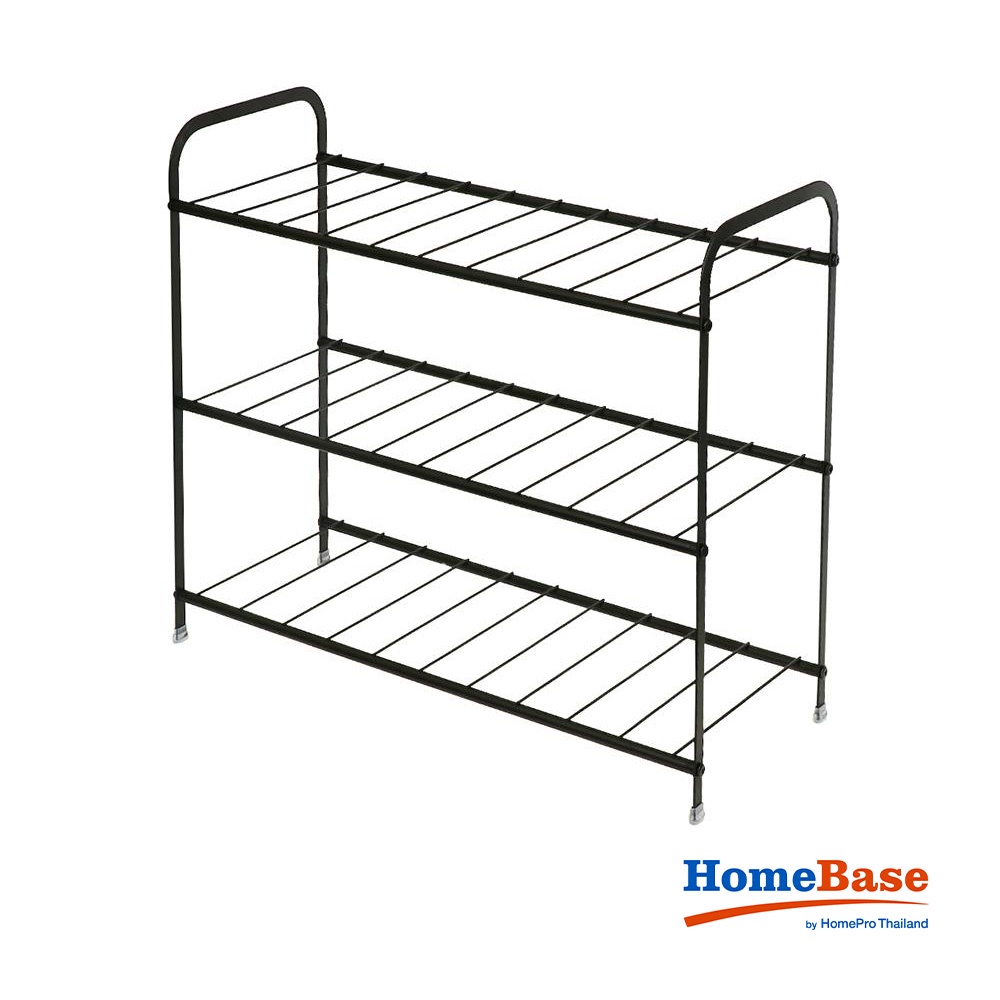 HomeBase STACKO Kệ để giày 3 tầng bằng thép MESH W60.8xH53.2xD26.5cm màu đen