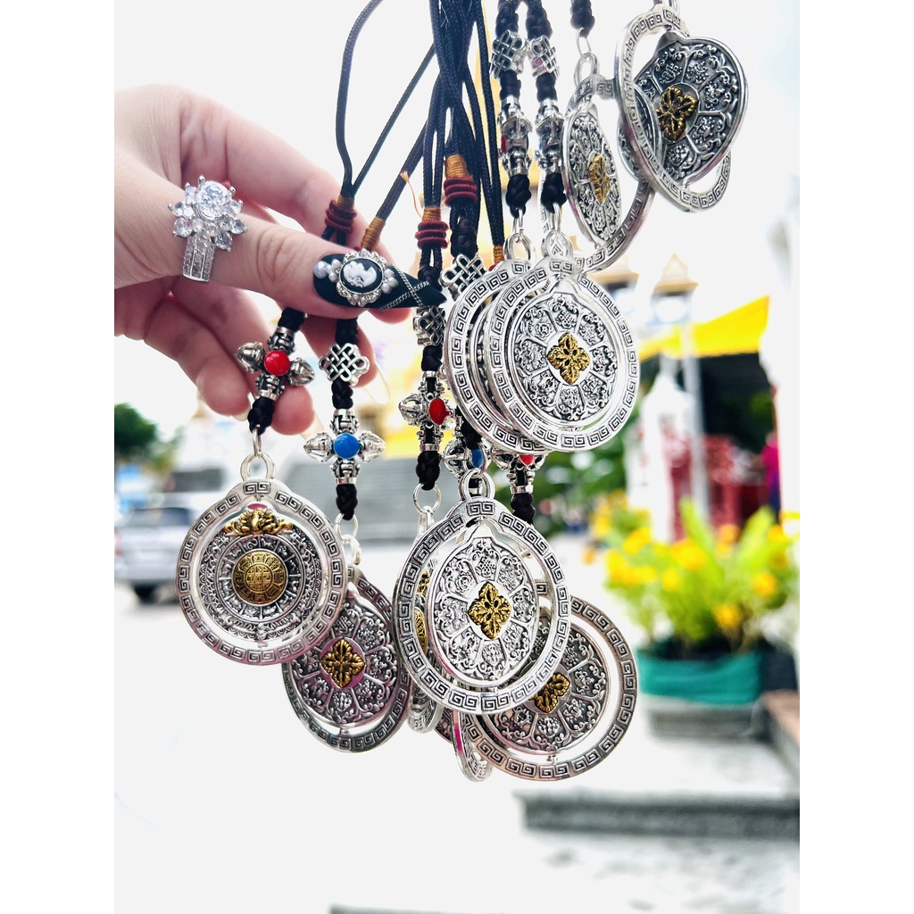 Dây treo ô tô, túi xách dạng xoay 2 mặt Bát Cát Tường & Cửu cung Văn Thù Bình An