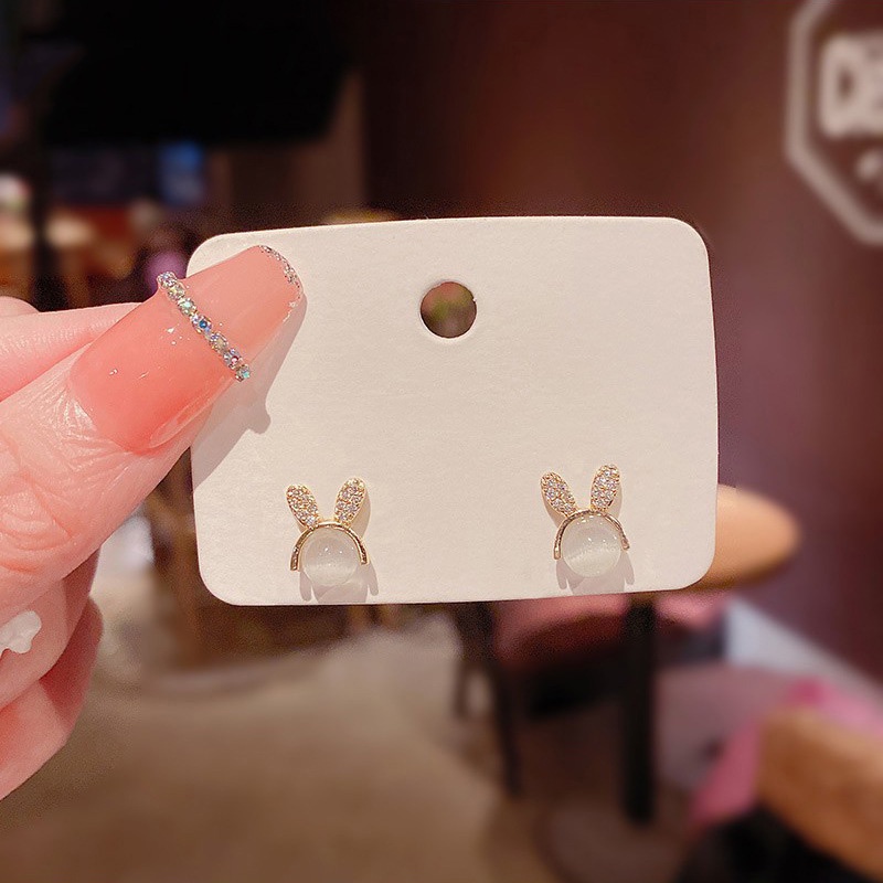 1 Đôi Khuyên Tai Hình Thỏ Đính Đá Opal Dễ Thương Cho Nữ