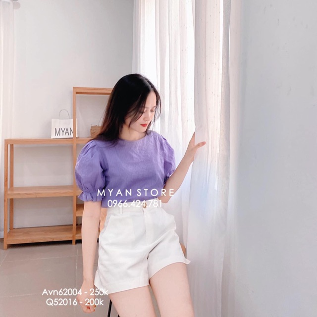 Áo sơ mi tím, tay bồng