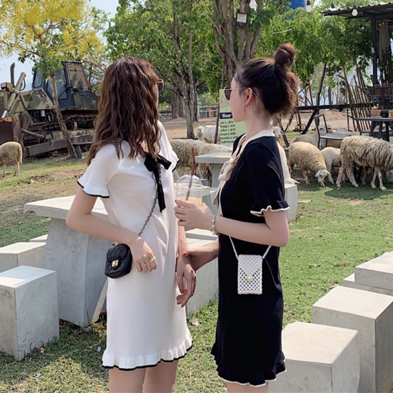 Đầm dệt kim Perty thời trang mùa hè phong cách Hàn Quốc đơn giản ngọt ngào cho nữ