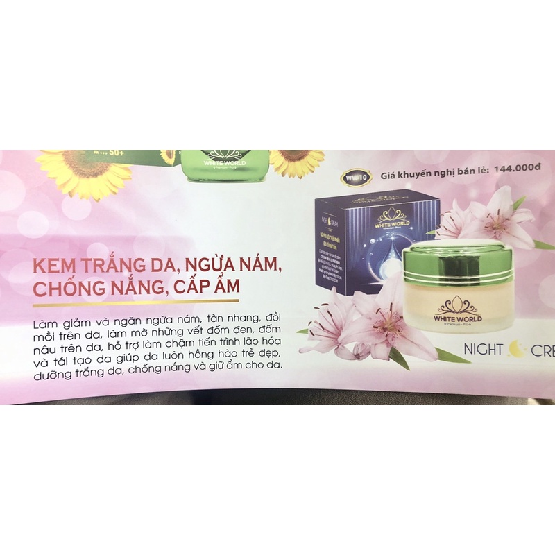 KEM WHITE WORLD TRẮNG DA NGỪA NÁM CHỐNG NẮNG CẤP ẨM 20GR BAN ĐÊM NIGHT CREAM WW-10