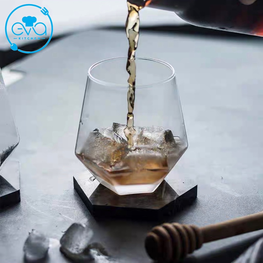 Ly Thuỷ Tinh Kim Cương Lục Giác Chịu Nhiệt Deli 320ML Diamond Shape Wiskey Glass Mugs Deli ES5361-2