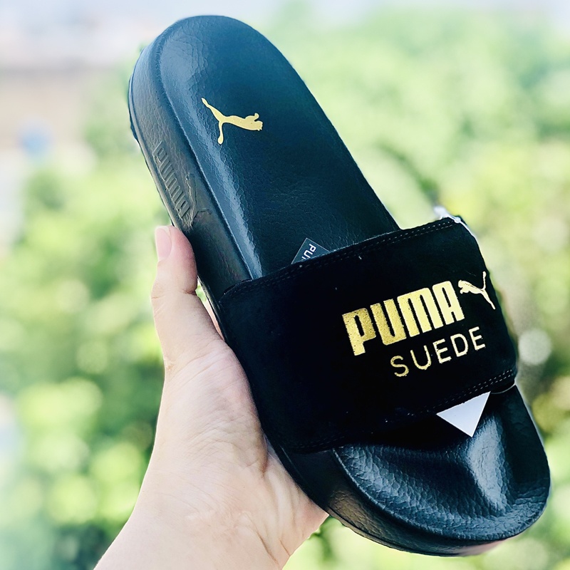 Dép unisex 𝐏𝐔𝐌𝐀 da lộn ❤️FREESHIP + Hộp❤️  dép mlb puma quai ngang hình con báo nam nữ thể thao kèm tem tag mác,đế pu