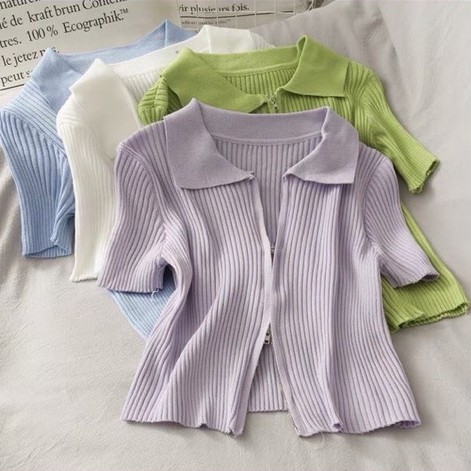 Áo len cộc tay khóa MS 12_Xưởng May Quang Anh