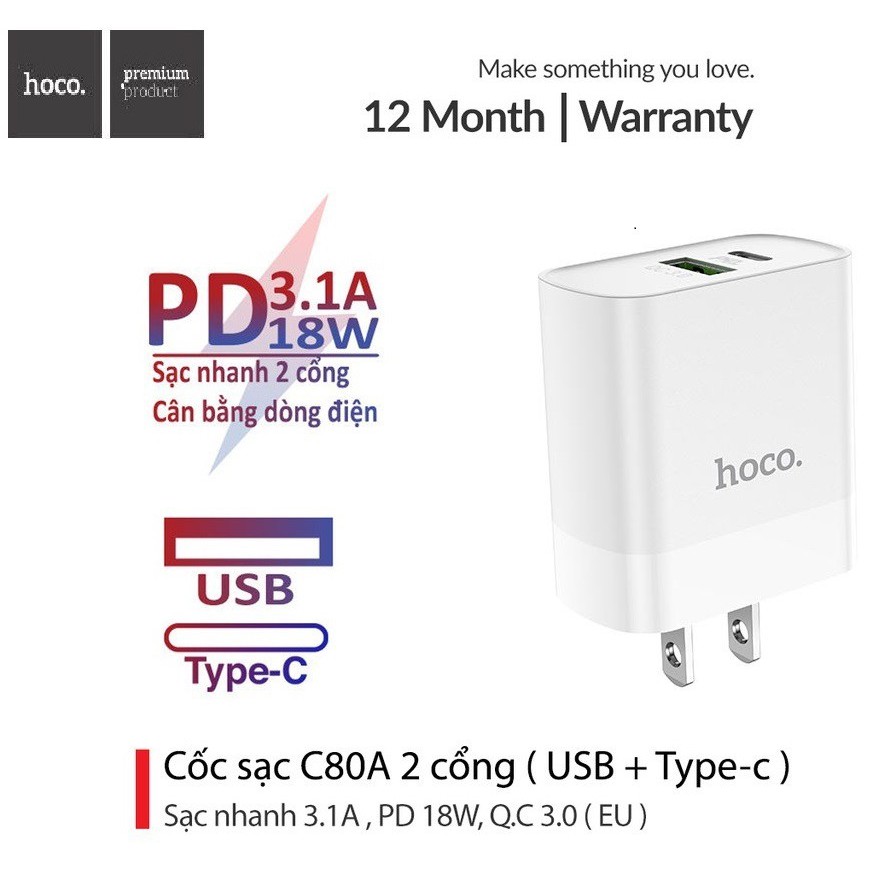 Cốc Sạc Nhanh Siêu Tốc 20W Củ Sạc 2 Cổng USB - Type C hỗ trợ sạc nhanh QC 3.0 và PD 20W Cho Điện Thoại Tablet
