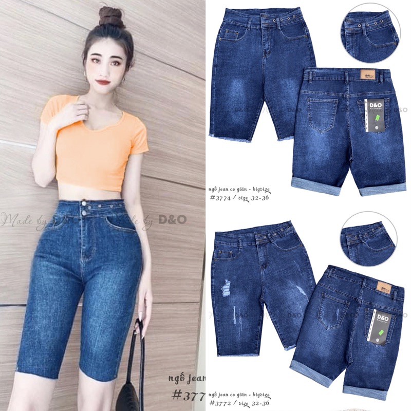 Quần Ngố Jeans Lưng Cao Qua Rốn - Quần Lửng Co Giãn Phối Lưng Cao Thời Trang