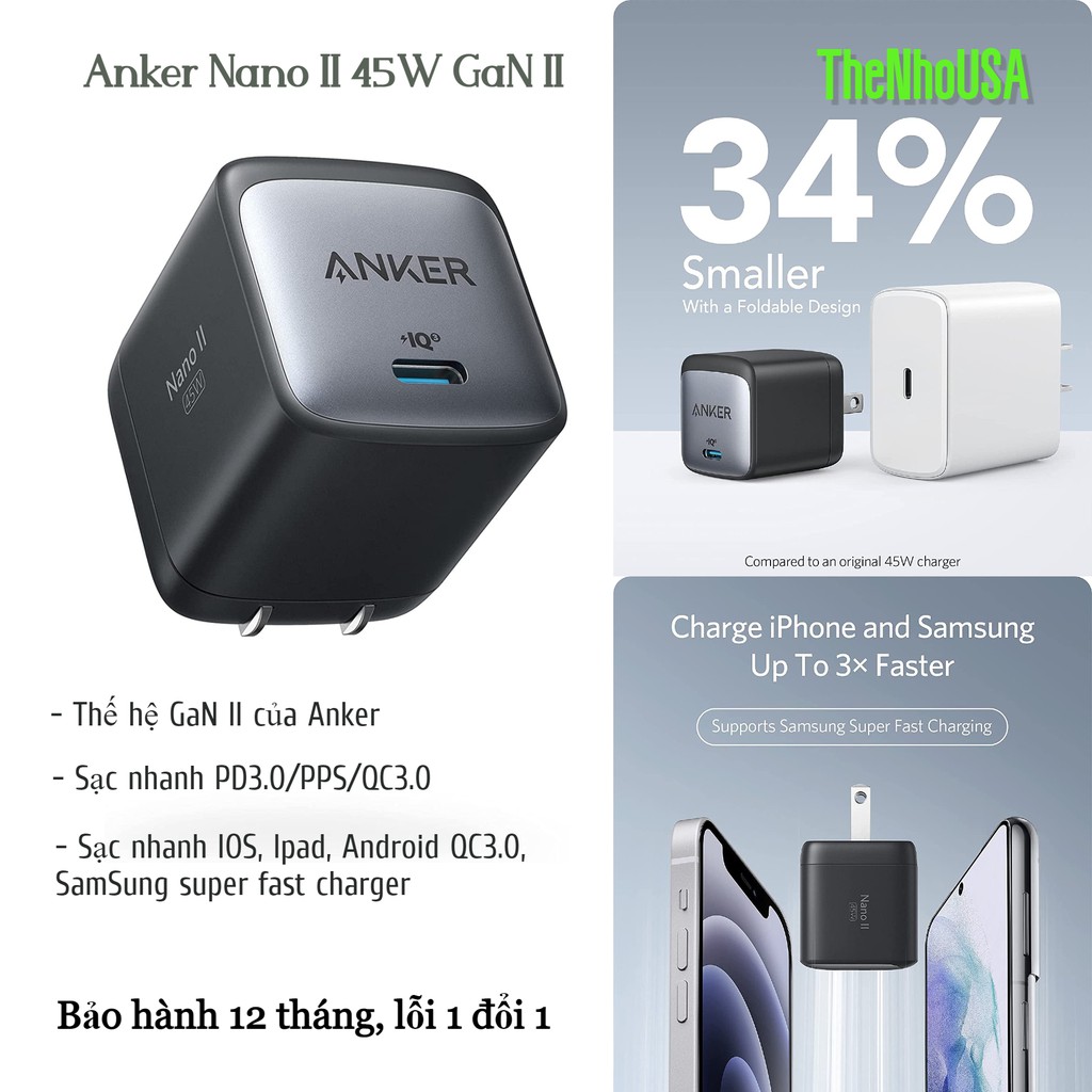 Củ sạc Anker Nano II 45W GaN II - A2664 - PD/PPS/QC 45w [BH 12T]