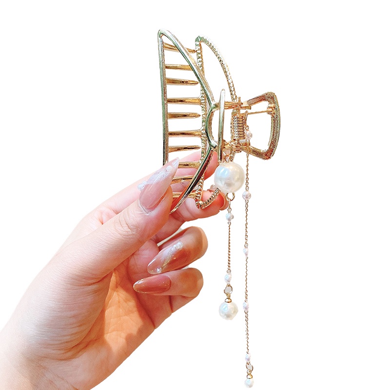 Kẹp Tóc Kim Loại Cỡ Lớn Phối Tua Rua Hình Bướm Phong Cách Hàn Quốc