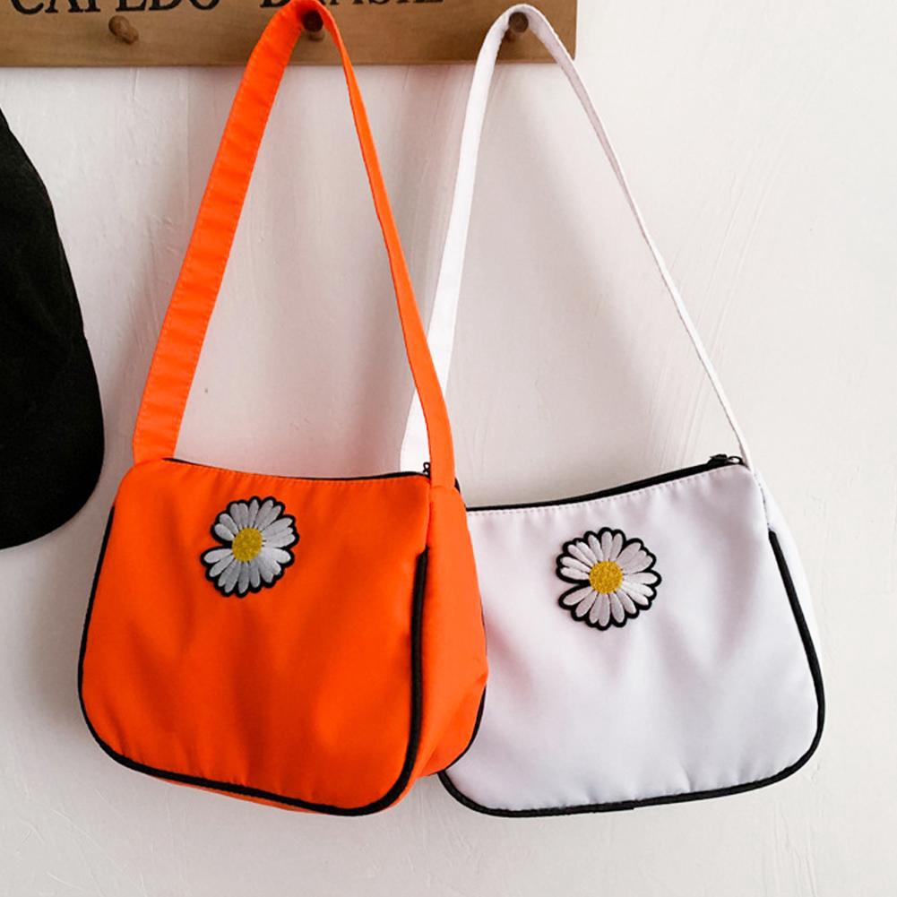 💝HY Phụ nữ Túi vải nhỏ Túi Daisy Túi xách cotton nhỏ Totes Cô gái tương phản Canvas Túi đeo vai