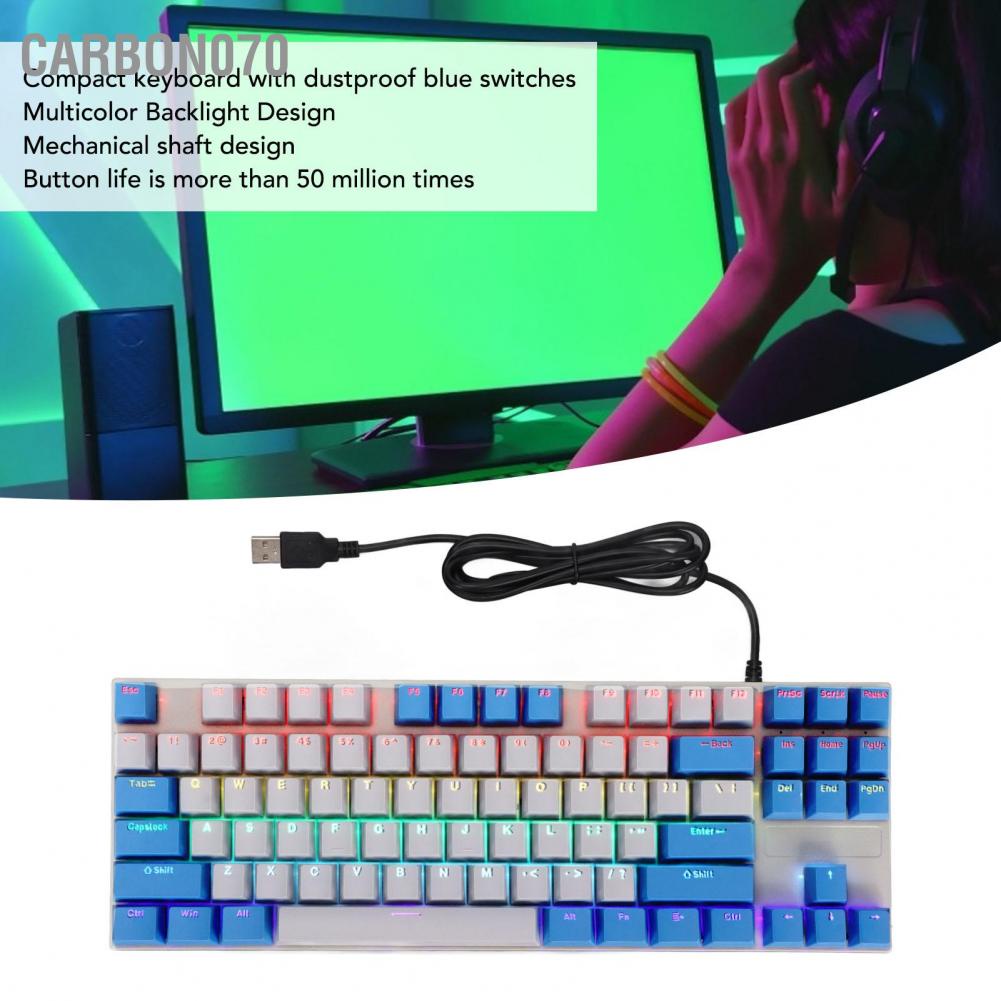 Hàng HOT Bàn phím cơ gaming iBlancod K87 Thiết kế có dây đèn nền nhiều màu tiện dụng Chơi game【Carbon070】