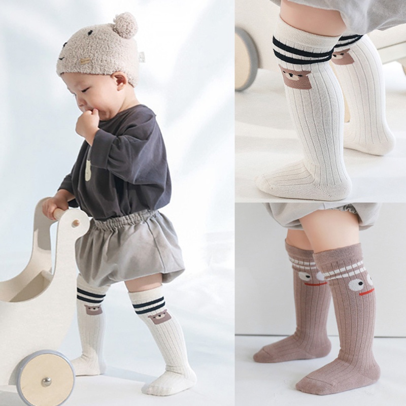 1 Đôi Vớ Dài Đến Đầu Gối Màu Trơn Thoáng Khí In Họa Tiết Hoạt Hình Cho Bé