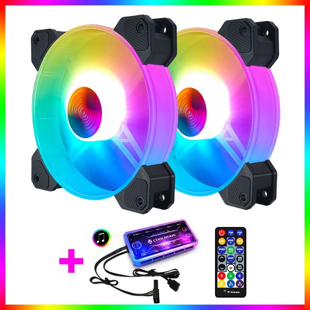 Fan led RGB Coolmoon Y1 Chính Hãng  + HUB , Fan case 12cm quạt tản nhiệt fan led Coolmoon V