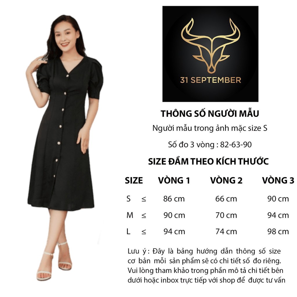 Đầm công sở dáng chữ A, váy nữ tay nhún cúc cài sang trọng - 31 SEPTEMBER S005 | BigBuy360 - bigbuy360.vn