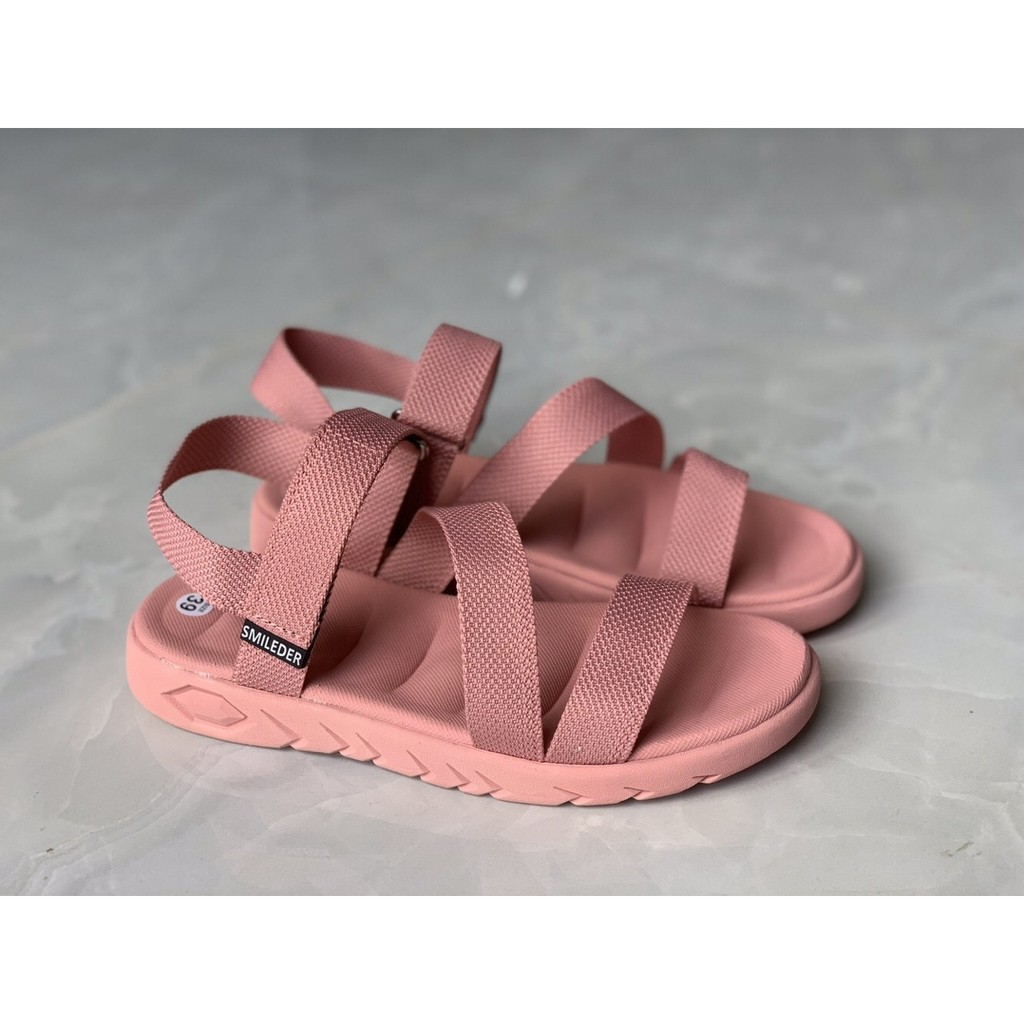 Giày sandal nữ SMILEDER hồng phấn đi học đi làm [ẢNH THẬT]