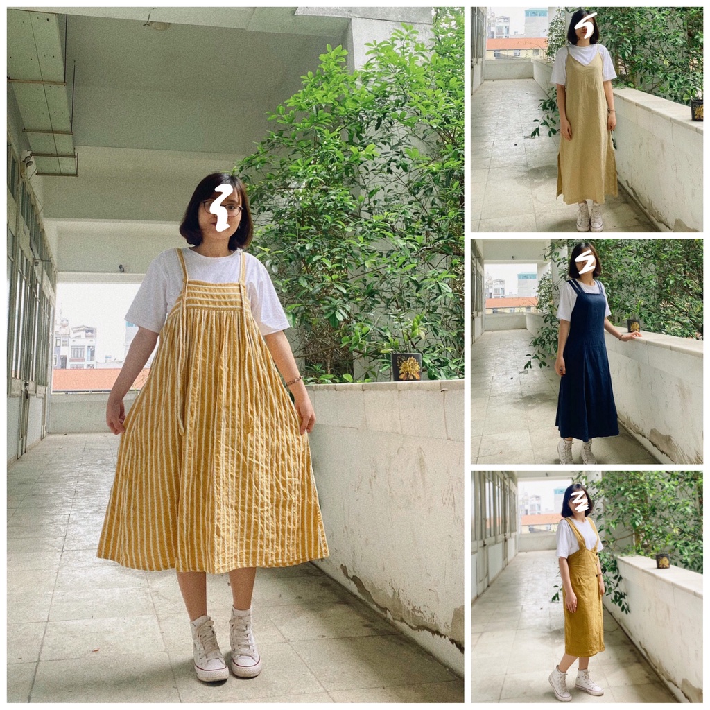 Váy Suông 2 Dây Đi Biển Đi Chơi Vintage Kiểu Dáng Hàn Quốc Xinh Cổ Xinh Chất vải Thô Đẹp Dayyle