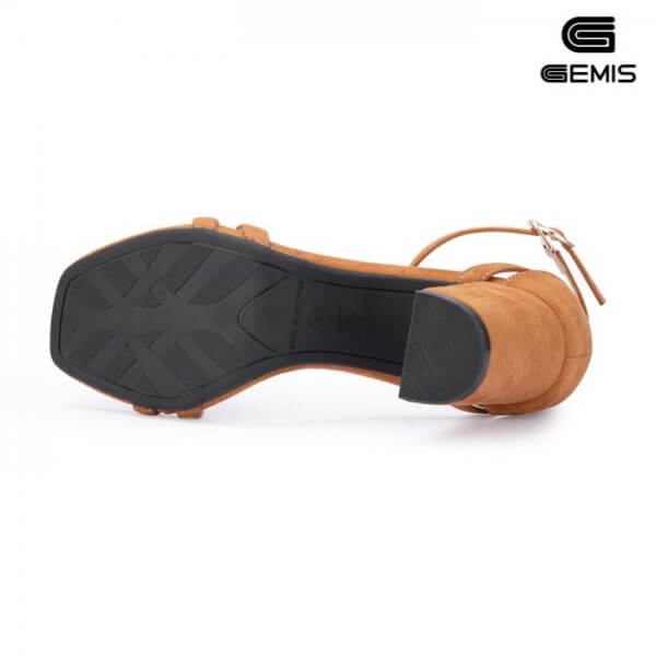 Giày sandal cao gót da lộn 7cm GEMIS – GM00265 Đen/Bò