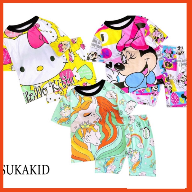 ( Chuyên sỉ lẻ Quần áo trẻ em ) Đồ bộ bé gái siêu đẹp hình in 3D chất liệu thoáng mát mềm mịn co hình mecki ô vuông  mèo