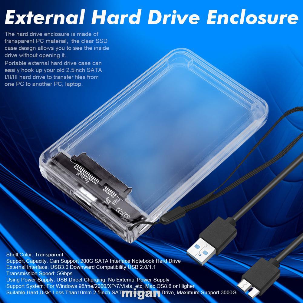 2.5inch Universal Clear Accessories Data Transmission For PC Laptop Large Memory HDD SSD External Hard Drive Enclosure