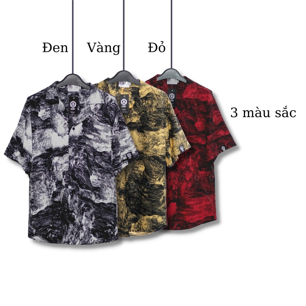 Áo sơ mi nam nữ họa tiết loang màu cộc tay cổ bẻ form rộng unisex 20UP 50-85kg 100% lụa cao cấp nhẹ thoáng mát | BigBuy360 - bigbuy360.vn
