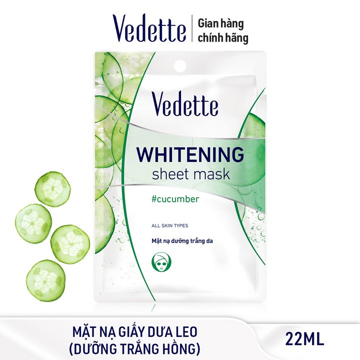 Combo 3 Mặt nạ giấy dưỡng trắng da dưa leo Vedette 22ml x 3