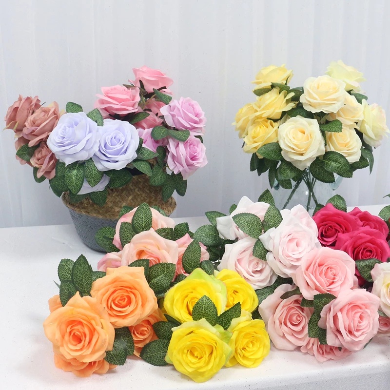 Set 10 Bông Hoa Hồng Giả Bằng Lụa Lãng Mạn Trang Trí Nhà Cửa / Văn Phòng / Khách Sạn / Giáng Sinh