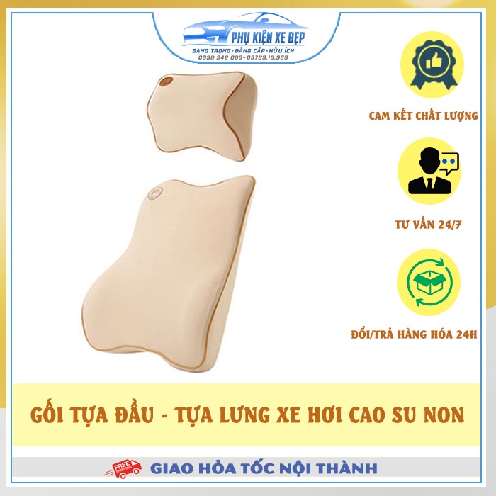 Bộ gối tựa đầu và tựa lưng ⚡FREESHIP⚡ ô tô 3D cao su non Cao cấp