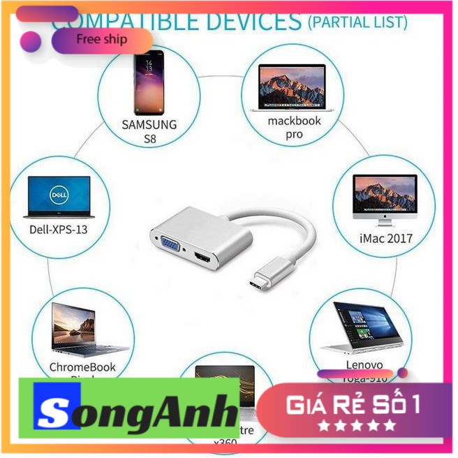 Usb Type-C To USB-C 4K HDMI USB 3.0 3 trong 1 hỗ trợ điện thoại Samsung MHL macbook cáp chuyển đổi typec to HDMI