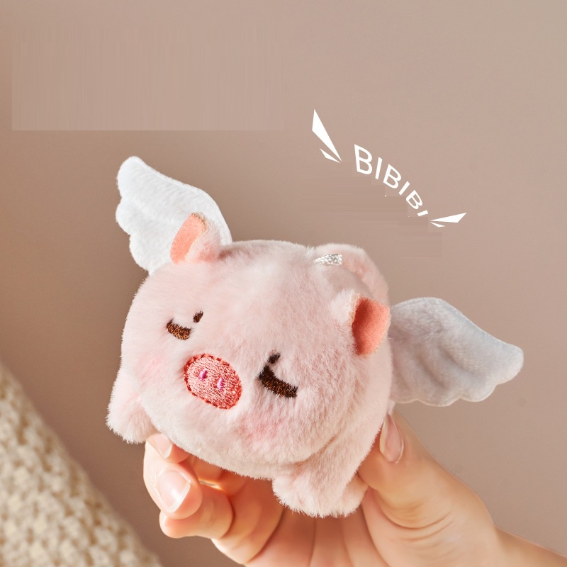 Móc khoá bông Heo Hồng vẫy đuôi có cánh - 10cm