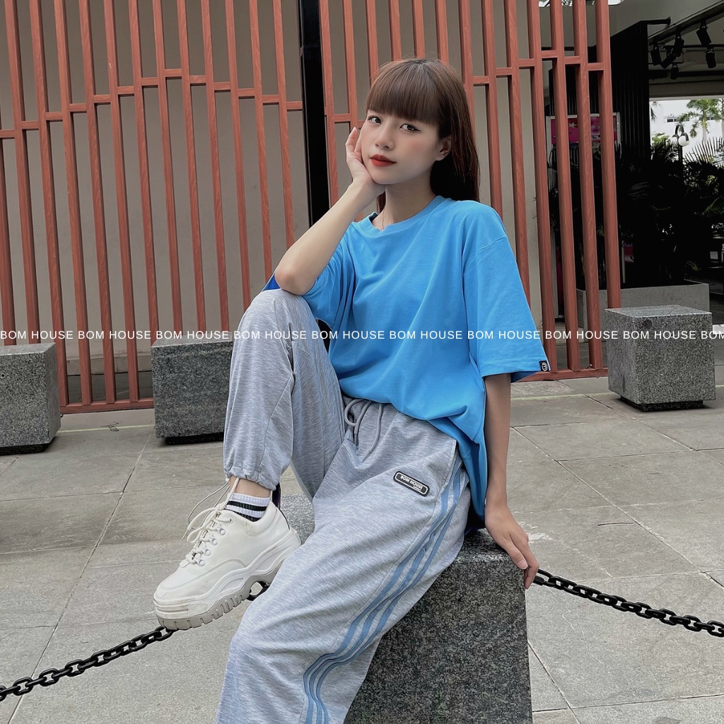 Quần Jogger Ống Rộng Suông Nam Nữ Thể Thao 3 Sọc Dây Rút Bo Gấu BOM HOUSE Ulzzang Unisex