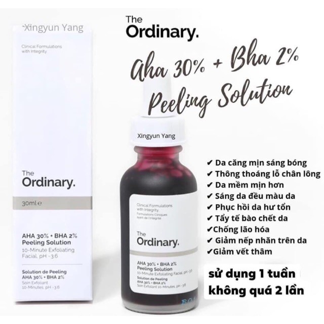 The Ordinary AHA 30% + BHA 2% Peeling, Serum Tẩy da chết hóa học giảm mụn đầu đen - Thi Vũ