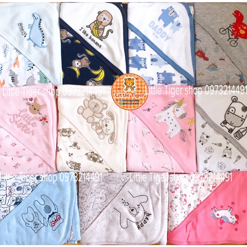 Khăn ủ choàng LITTLE DUCK có mũ - Chăn ủ cotton 2 lớp đa năng cho bé - Littletiger