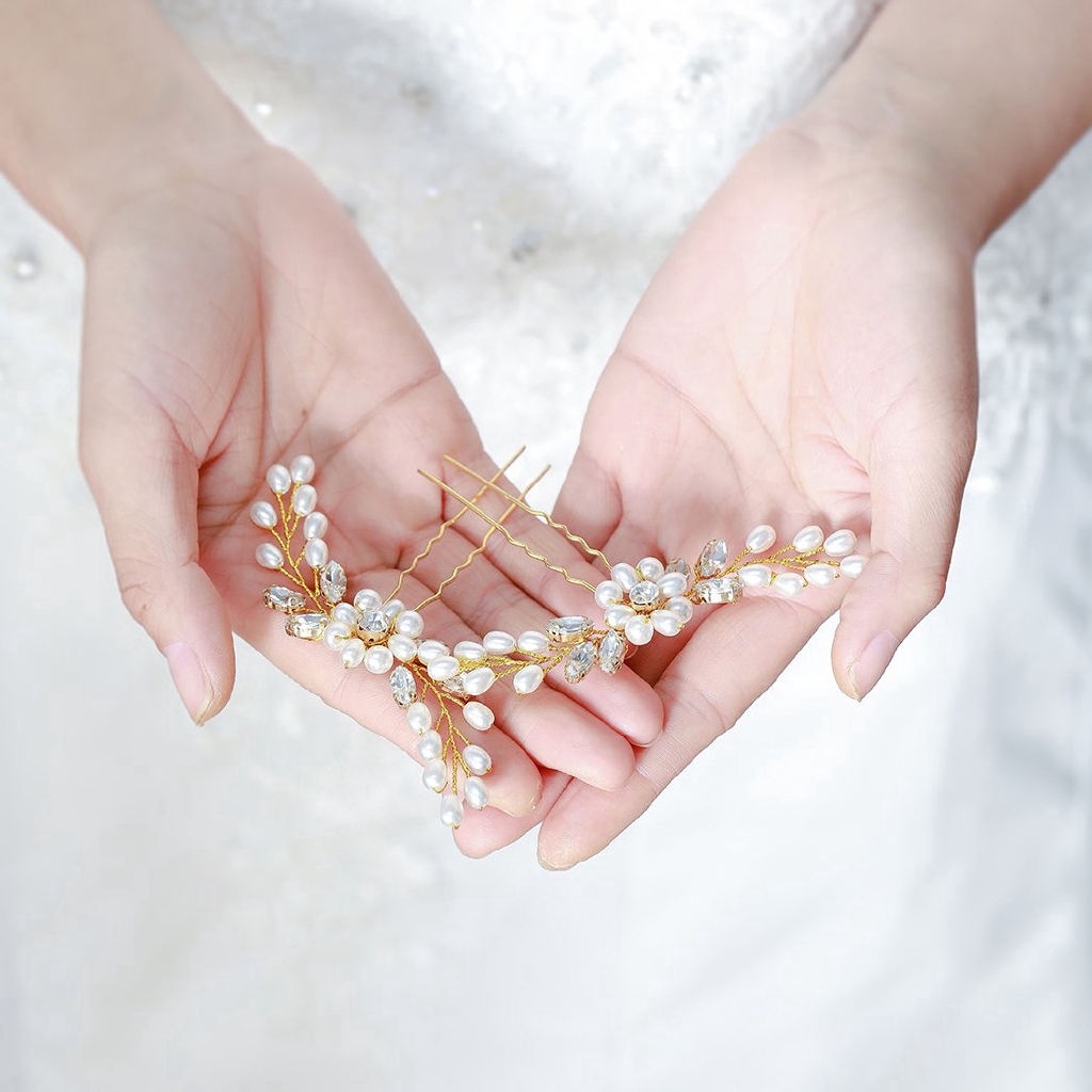 Kẹp tóc hoa đính ngọc trai xinh xắn cho nữ