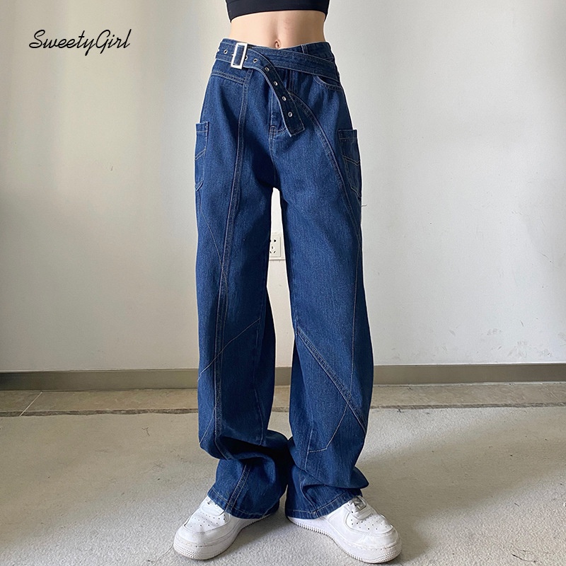 Quần Jeans Dài Lưng Cao Ống Đứng Màu Trơn Thời Trang Cho Nữ