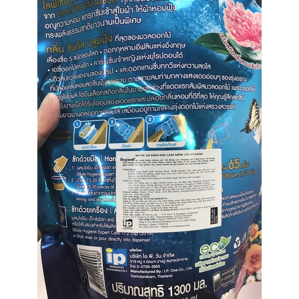 Mẫu mới 2022 - Nước xả vải Hygiene Thái Lan đậm đặc lưu hương lâu hơn (Túi) 1150ml tem phụ đầy đủ - moctra251219