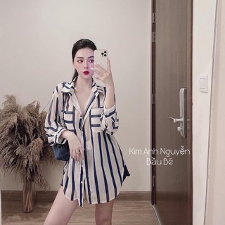 Áo sơmi voan sọc kẻ