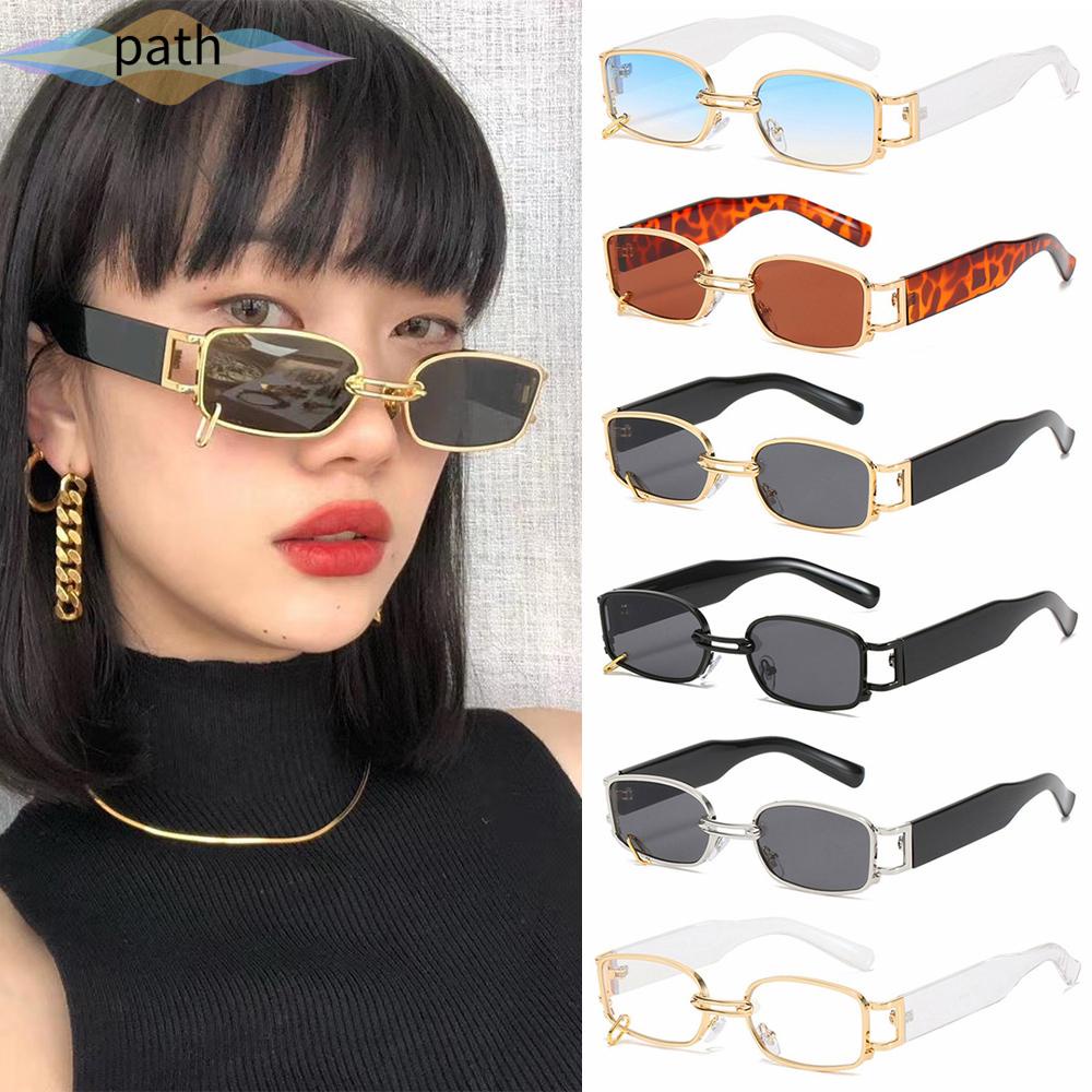 Kính Mát Gọng Chữ Nhật Nhỏ Bằng Kim Loại Chống Tia Uv400 Phong Cách Punk Cổ Điển Thời Trang Cho Nữ