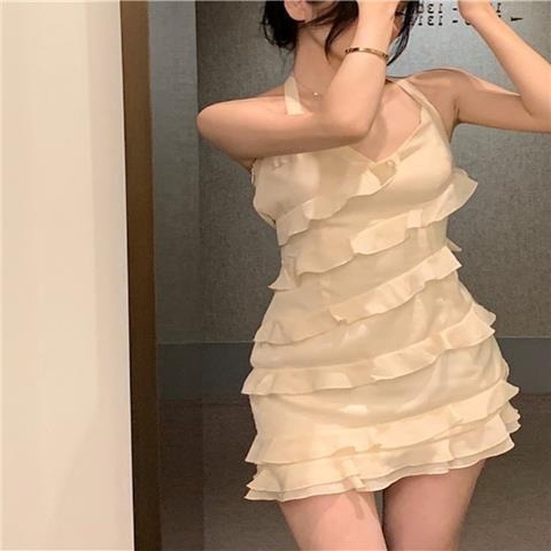 Đầm Voan Xếp Tầng Cổ Chữ V Thời Trang Xinh Xắn Dành Cho Nữ