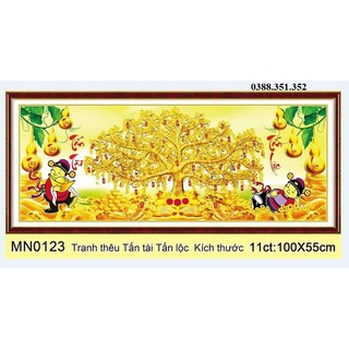 Tranh thêu chữ thập cây kim tiền tấn tài tấn lộc MN0123 100*55CM