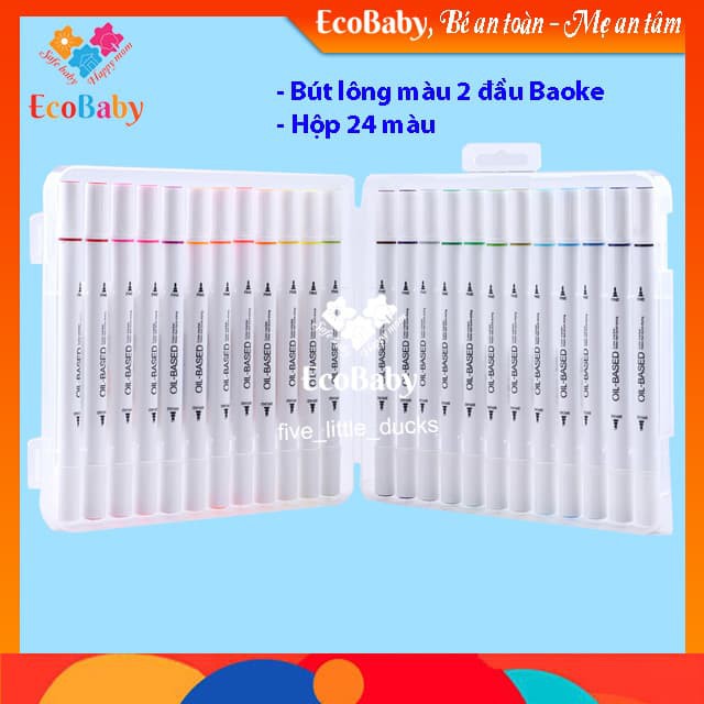 [Video Và Hình Thật] Bút Màu Marker Baoke MP2923, Hộp Nhựa Bộ 24 Bút Oily Marker Pens, Thiết Kế, Vẽ Anime - EcoBaby