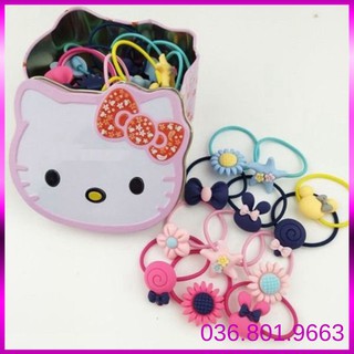 Dây cột tóc hộp Hello Kitty cho bé gái gồm 40 dây thun cột tóc