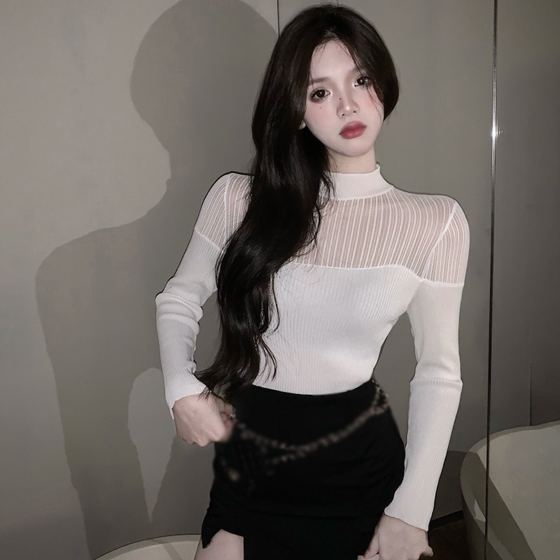 Áo Croptop Tay Dài Cổ Lọ Thiết Kế Quyến Rũ Cho Phái Nữ