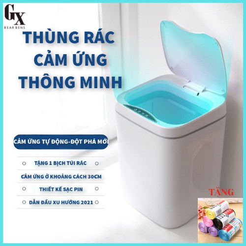 Thùng Rác Cảm Ứng Thông Minh Có Nắp Đóng Mở Tự Động (TẶNG KÈM TÚI RÁC) Thể Tích 15l