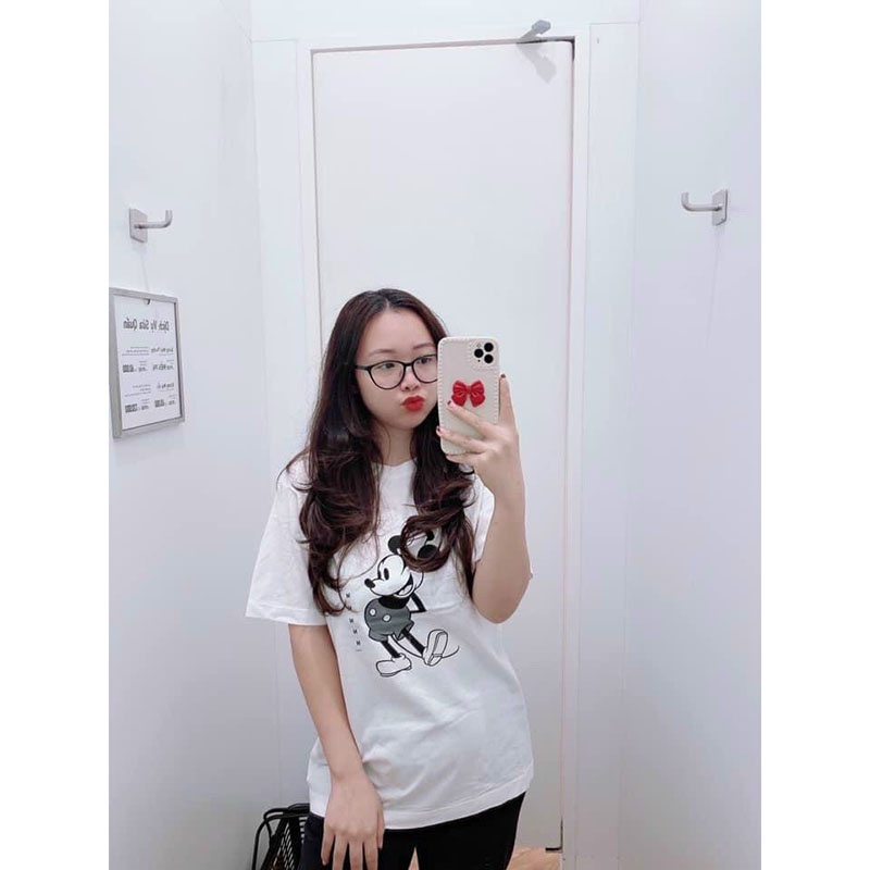 Áo phông nữ form rộng màu trắng tay lỡ hình mickey chất cotton hàng QC YUKAGO SF70