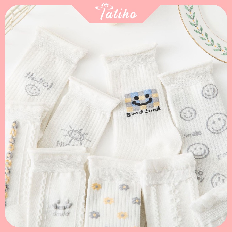 Vớ Tất Cotton Cổ Cao Nữ Đẹp Họa Tiết Dễ Thương Phong Cách Nhật Bản Dễ Thương - Tatiho - Mã TV025