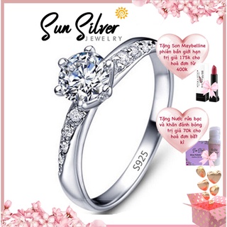 Nhẫn Nữ Bạc 925 Mạ Mạ Vàng Trắng Đính Đá CZ Thời Trang Cao Cấp Size 8 Sun Silver